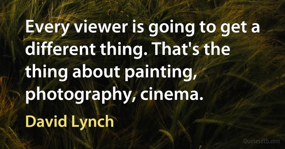 Every viewer is going to get a different thing. That's the thing about painting, photography, cinema. (David Lynch)