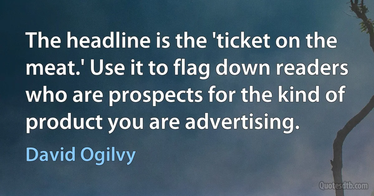 The headline is the 'ticket on the meat.' Use it to flag down readers who are prospects for the kind of product you are advertising. (David Ogilvy)