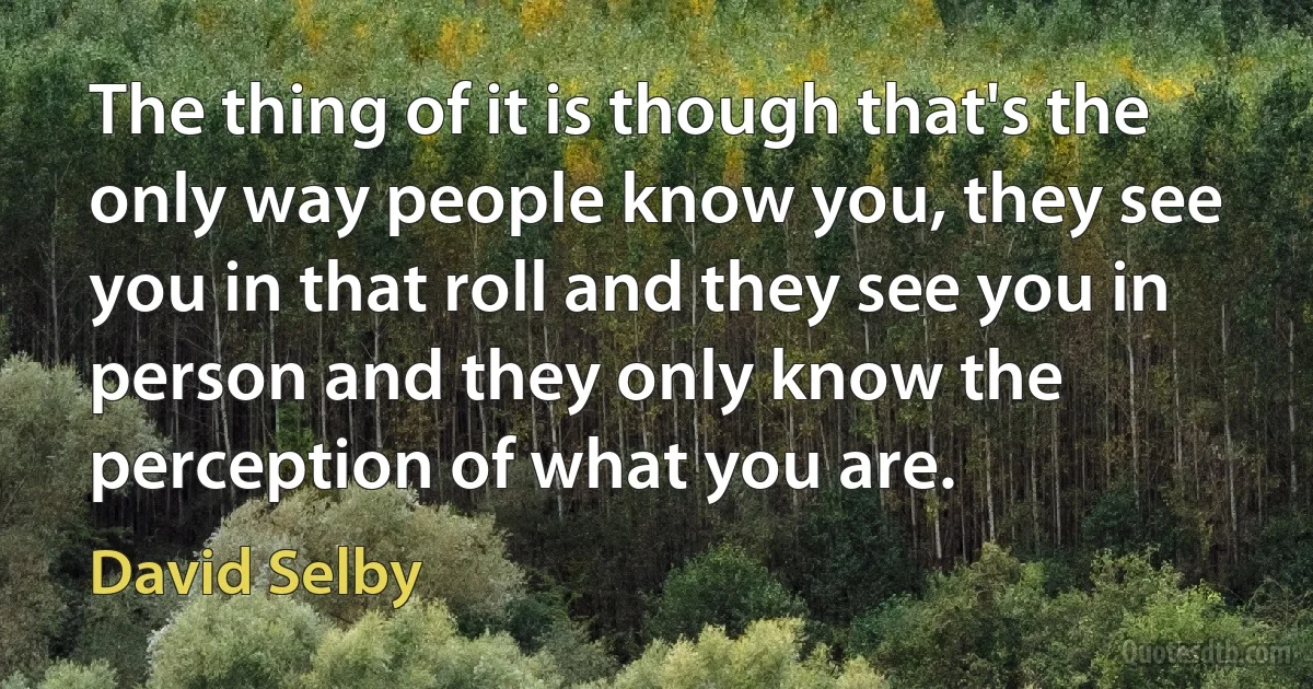 The thing of it is though that's the only way people know you, they see you in that roll and they see you in person and they only know the perception of what you are. (David Selby)