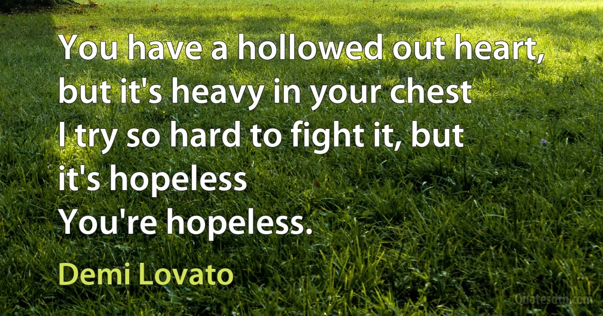 You have a hollowed out heart, but it's heavy in your chest
I try so hard to fight it, but it's hopeless
You're hopeless. (Demi Lovato)