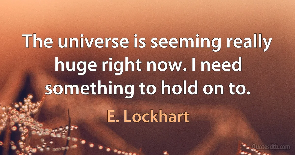 The universe is seeming really huge right now. I need something to hold on to. (E. Lockhart)