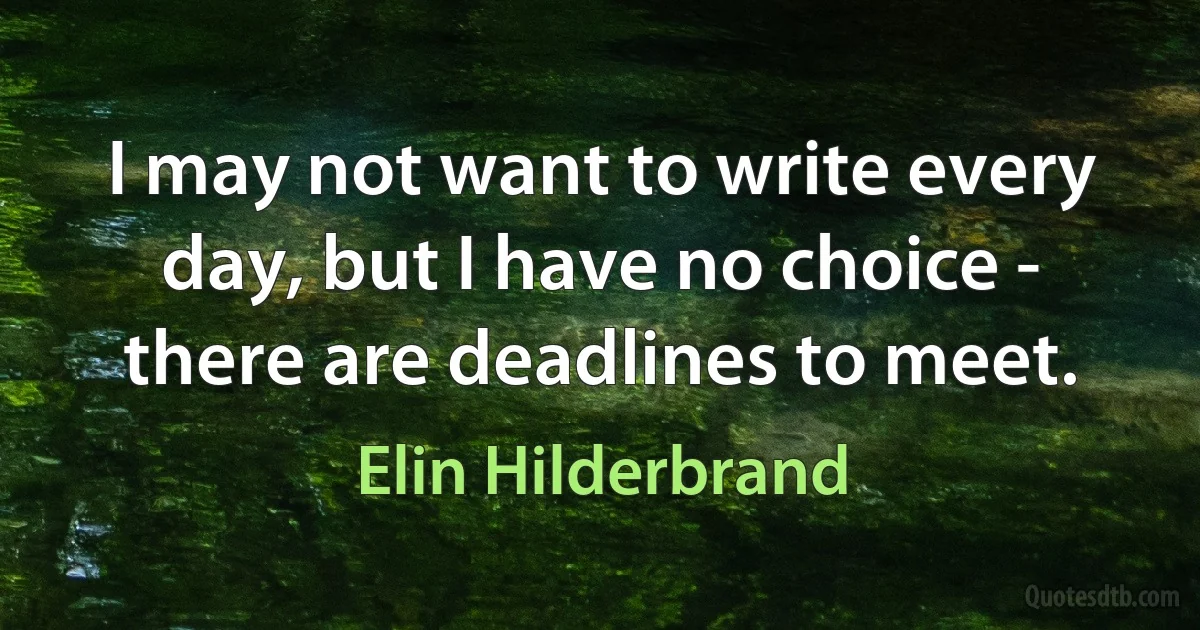 I may not want to write every day, but I have no choice - there are deadlines to meet. (Elin Hilderbrand)