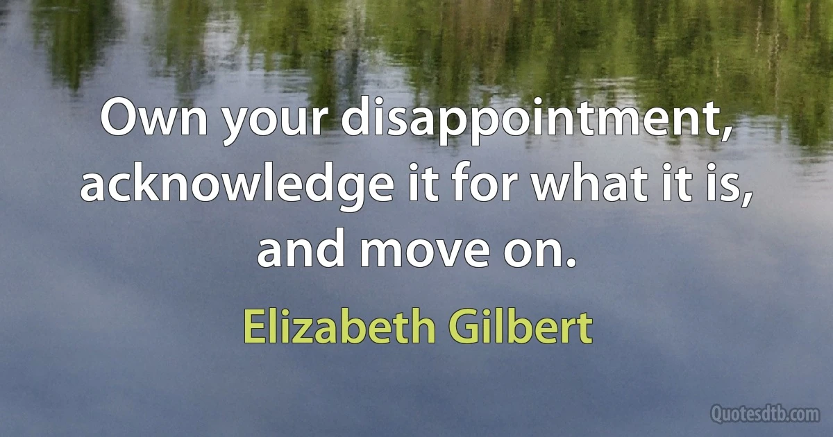 Own your disappointment, acknowledge it for what it is, and move on. (Elizabeth Gilbert)