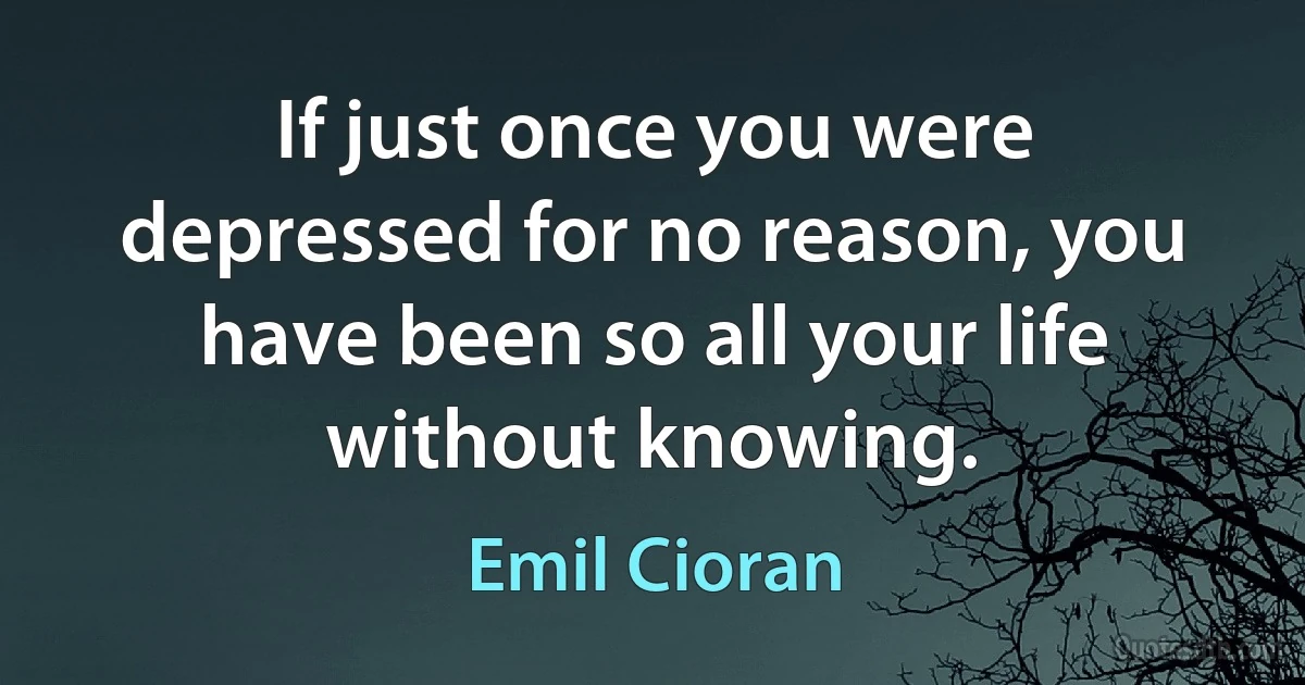 If just once you were depressed for no reason, you have been so all your life without knowing. (Emil Cioran)