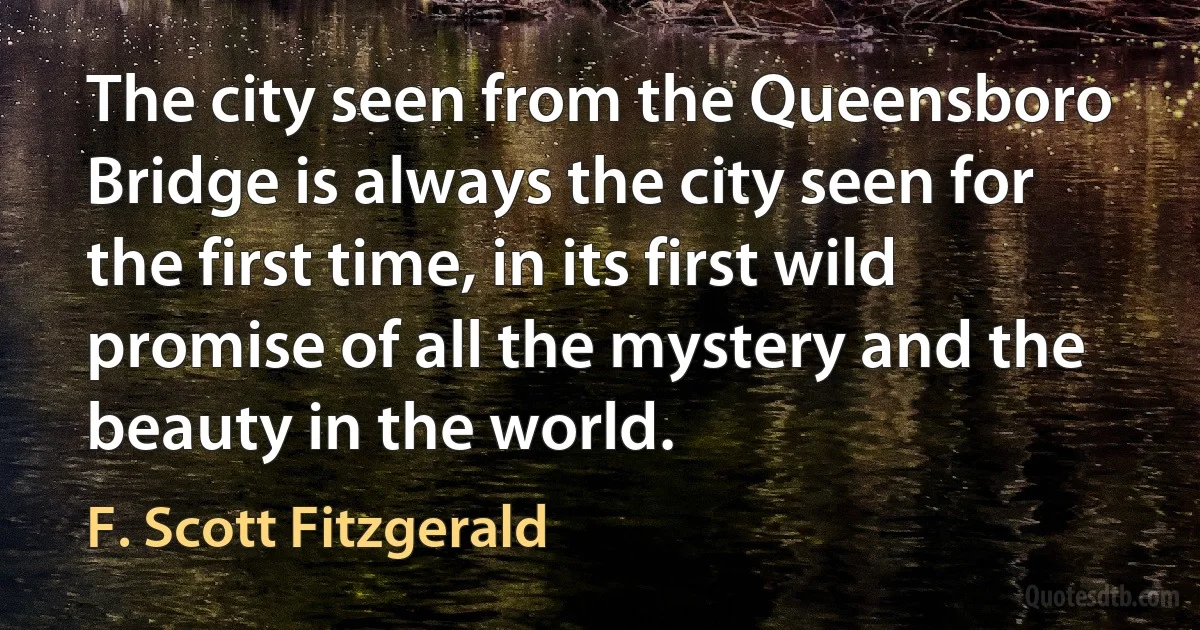 The city seen from the Queensboro Bridge is always the city seen for the first time, in its first wild promise of all the mystery and the beauty in the world. (F. Scott Fitzgerald)