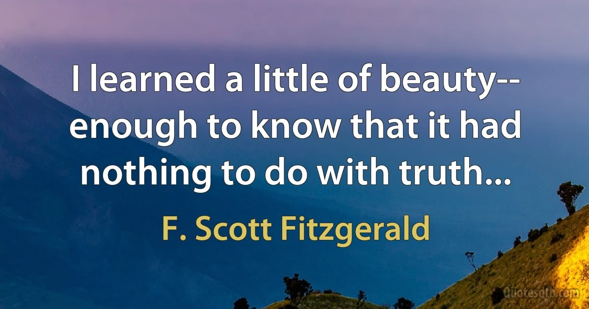 I learned a little of beauty-- enough to know that it had nothing to do with truth... (F. Scott Fitzgerald)