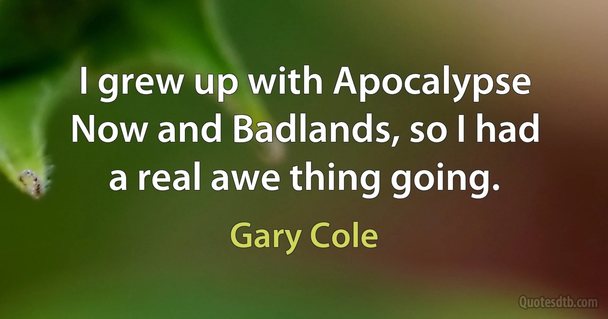 I grew up with Apocalypse Now and Badlands, so I had a real awe thing going. (Gary Cole)