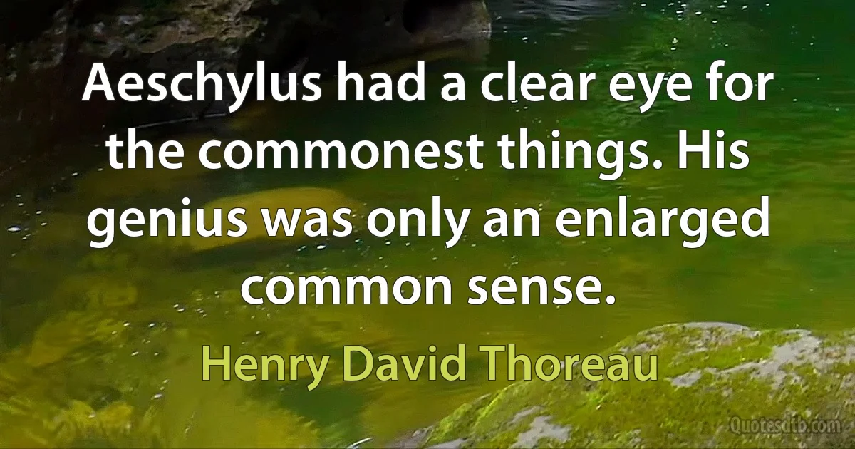 Aeschylus had a clear eye for the commonest things. His genius was only an enlarged common sense. (Henry David Thoreau)