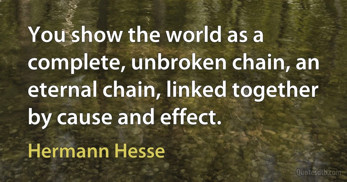 You show the world as a complete, unbroken chain, an eternal chain, linked together by cause and effect. (Hermann Hesse)