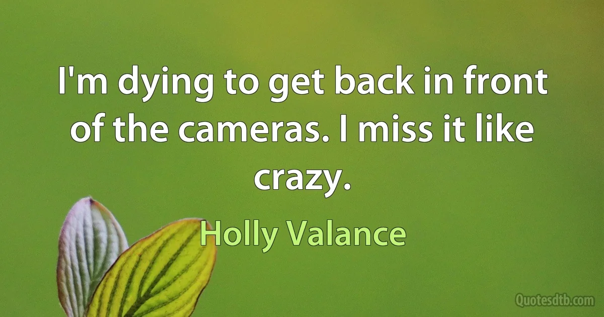 I'm dying to get back in front of the cameras. I miss it like crazy. (Holly Valance)