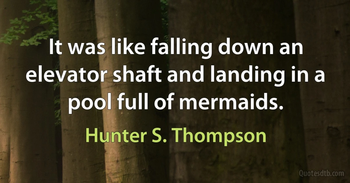 It was like falling down an elevator shaft and landing in a pool full of mermaids. (Hunter S. Thompson)