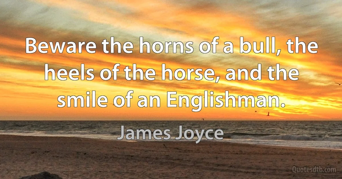 Beware the horns of a bull, the heels of the horse, and the smile of an Englishman. (James Joyce)