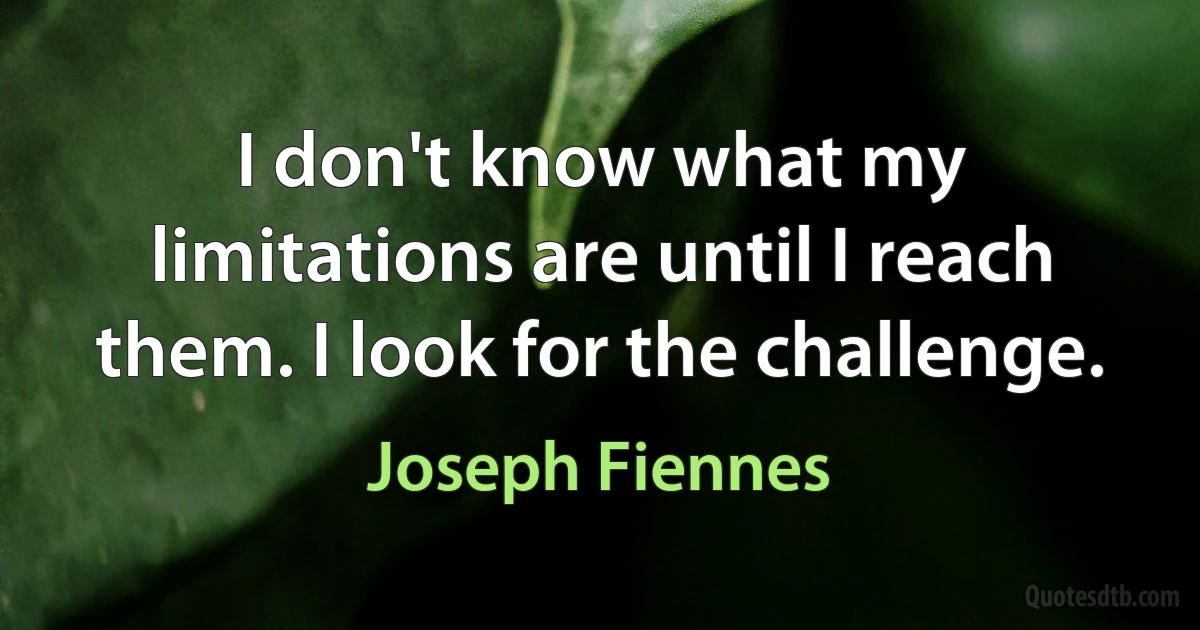 I don't know what my limitations are until I reach them. I look for the challenge. (Joseph Fiennes)