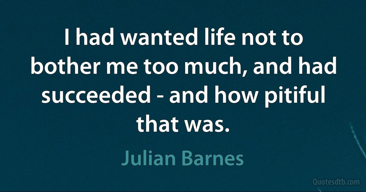 I had wanted life not to bother me too much, and had succeeded - and how pitiful that was. (Julian Barnes)