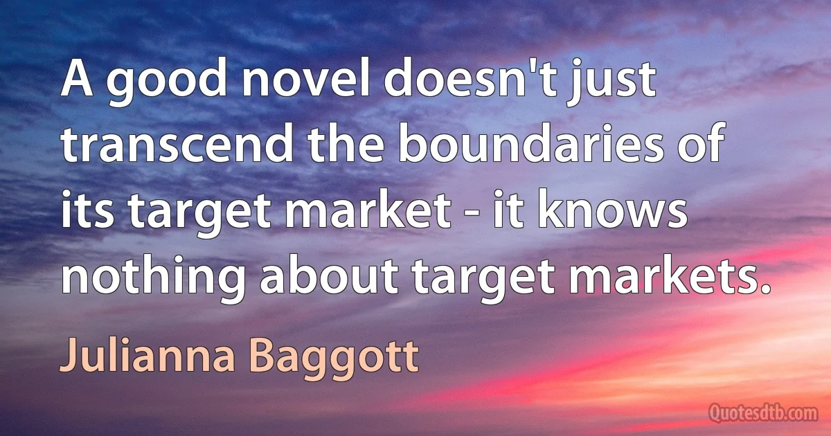 A good novel doesn't just transcend the boundaries of its target market - it knows nothing about target markets. (Julianna Baggott)