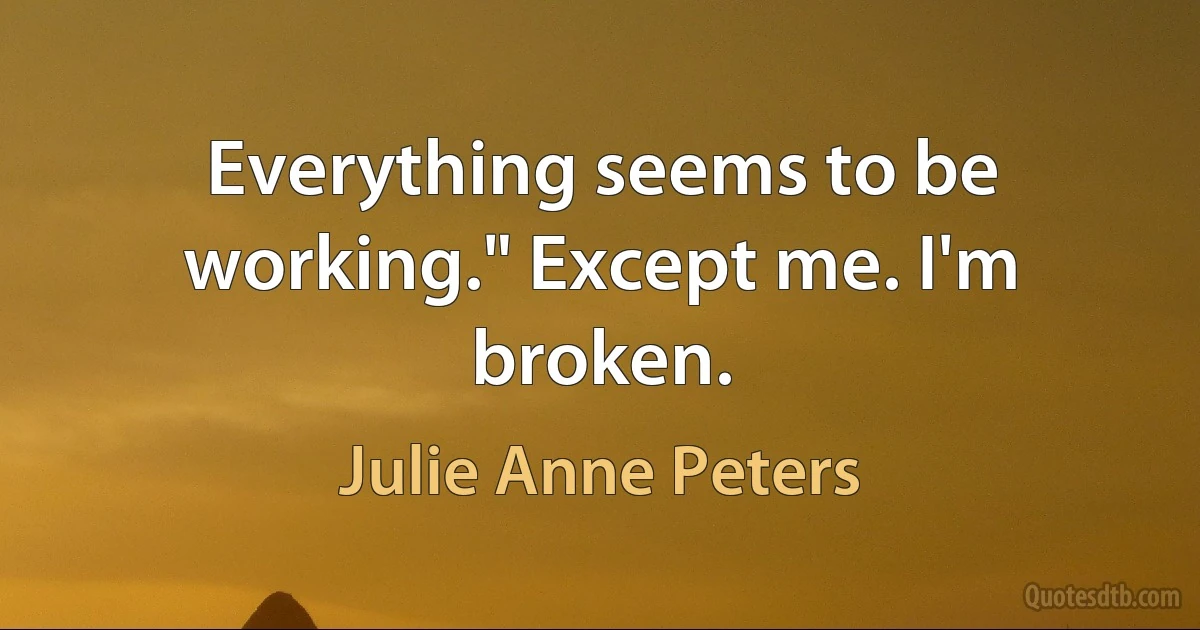 Everything seems to be working." Except me. I'm broken. (Julie Anne Peters)