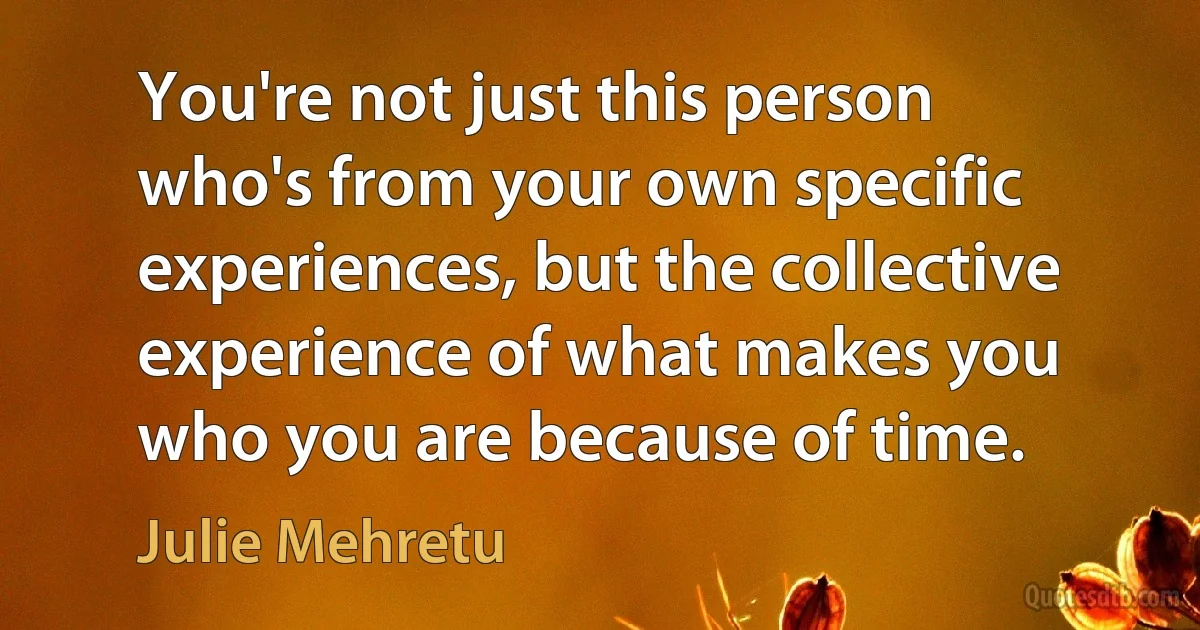 You're not just this person who's from your own specific experiences, but the collective experience of what makes you who you are because of time. (Julie Mehretu)