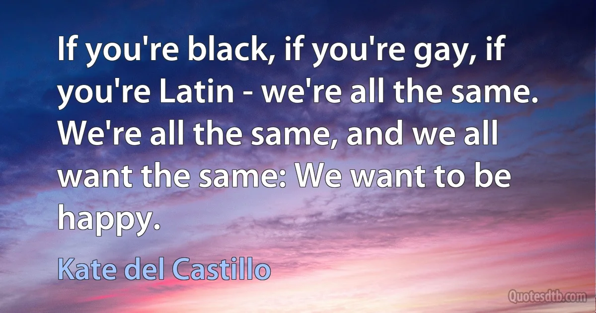 If you're black, if you're gay, if you're Latin - we're all the same. We're all the same, and we all want the same: We want to be happy. (Kate del Castillo)