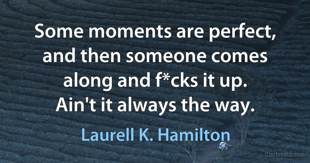 Some moments are perfect, and then someone comes along and f*cks it up. Ain't it always the way. (Laurell K. Hamilton)