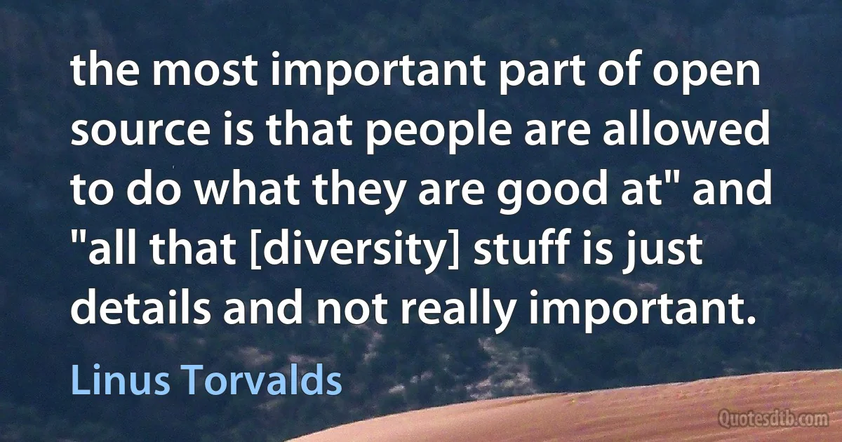 the most important part of open source is that people are allowed to do what they are good at" and "all that [diversity] stuff is just details and not really important. (Linus Torvalds)