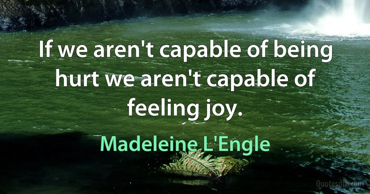 If we aren't capable of being hurt we aren't capable of feeling joy. (Madeleine L'Engle)