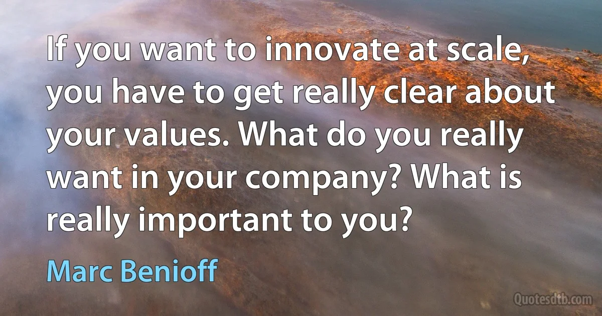 If you want to innovate at scale, you have to get really clear about your values. What do you really want in your company? What is really important to you? (Marc Benioff)