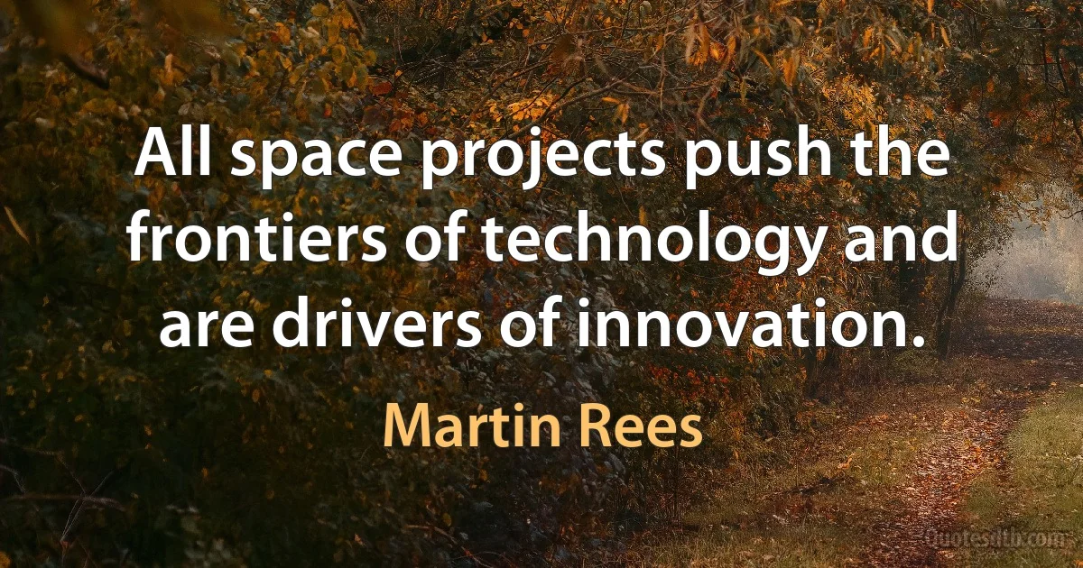 All space projects push the frontiers of technology and are drivers of innovation. (Martin Rees)