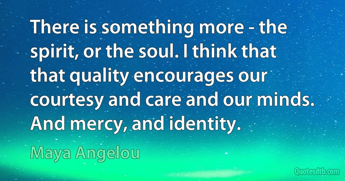 There is something more - the spirit, or the soul. I think that that quality encourages our courtesy and care and our minds. And mercy, and identity. (Maya Angelou)