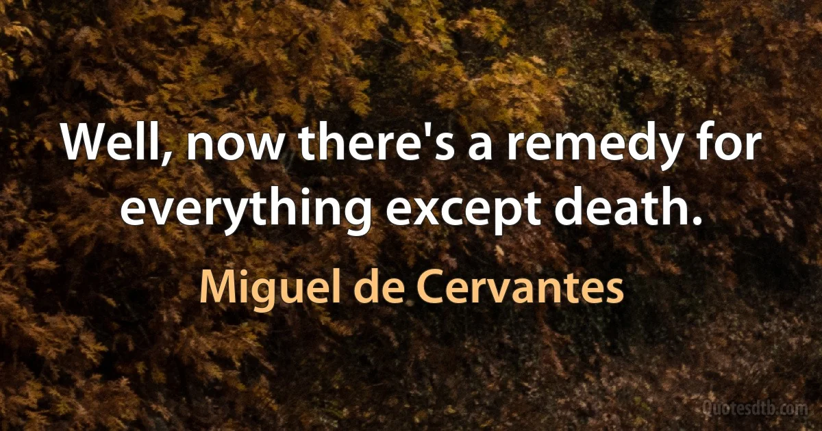 Well, now there's a remedy for everything except death. (Miguel de Cervantes)