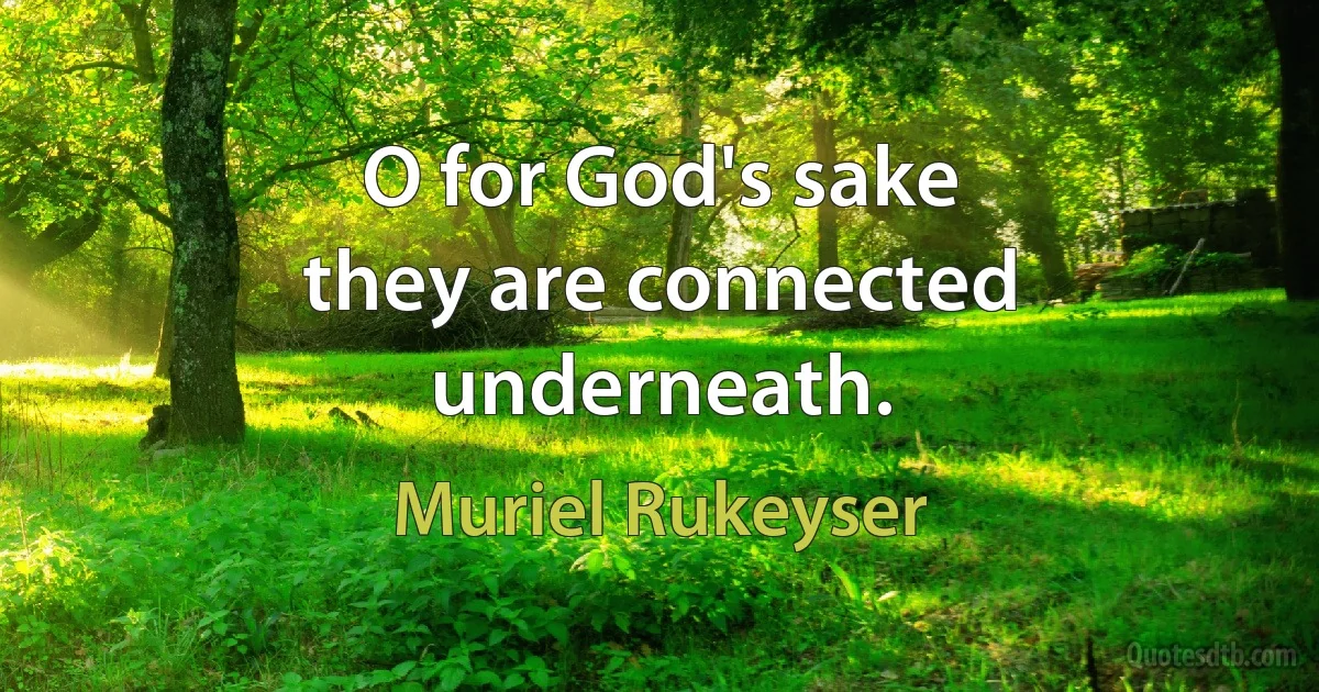 O for God's sake
they are connected
underneath. (Muriel Rukeyser)