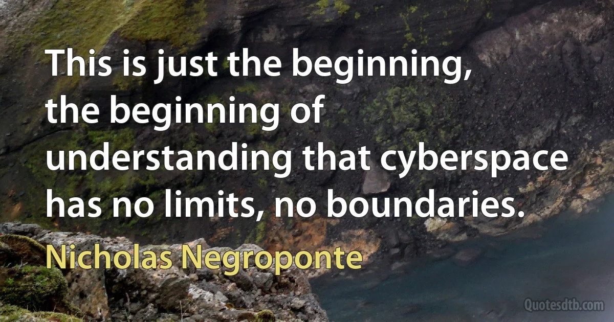 This is just the beginning, the beginning of understanding that cyberspace has no limits, no boundaries. (Nicholas Negroponte)