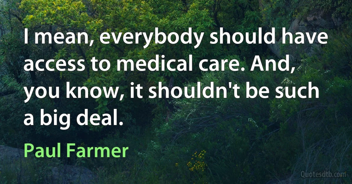 I mean, everybody should have access to medical care. And, you know, it shouldn't be such a big deal. (Paul Farmer)