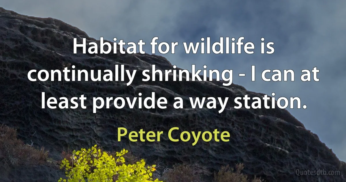 Habitat for wildlife is continually shrinking - I can at least provide a way station. (Peter Coyote)