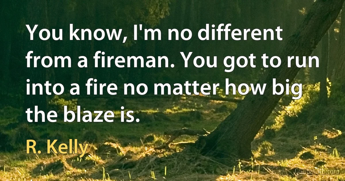 You know, I'm no different from a fireman. You got to run into a fire no matter how big the blaze is. (R. Kelly)