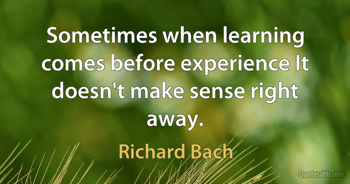 Sometimes when learning comes before experience It doesn't make sense right away. (Richard Bach)