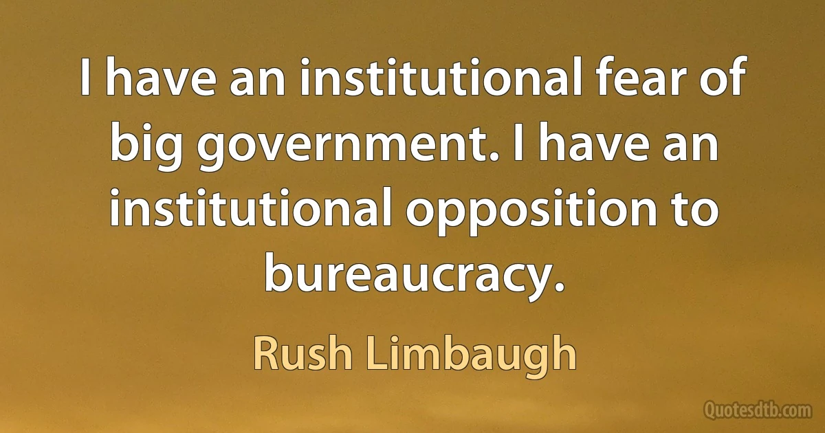 I have an institutional fear of big government. I have an institutional opposition to bureaucracy. (Rush Limbaugh)