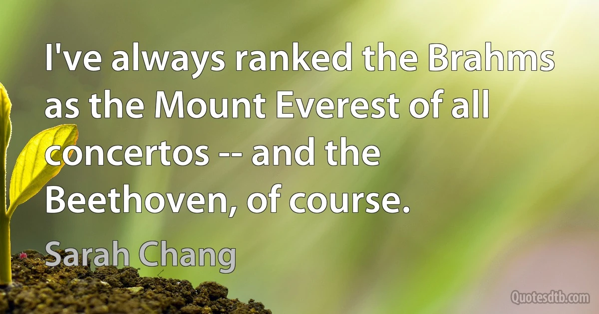 I've always ranked the Brahms as the Mount Everest of all concertos -- and the Beethoven, of course. (Sarah Chang)