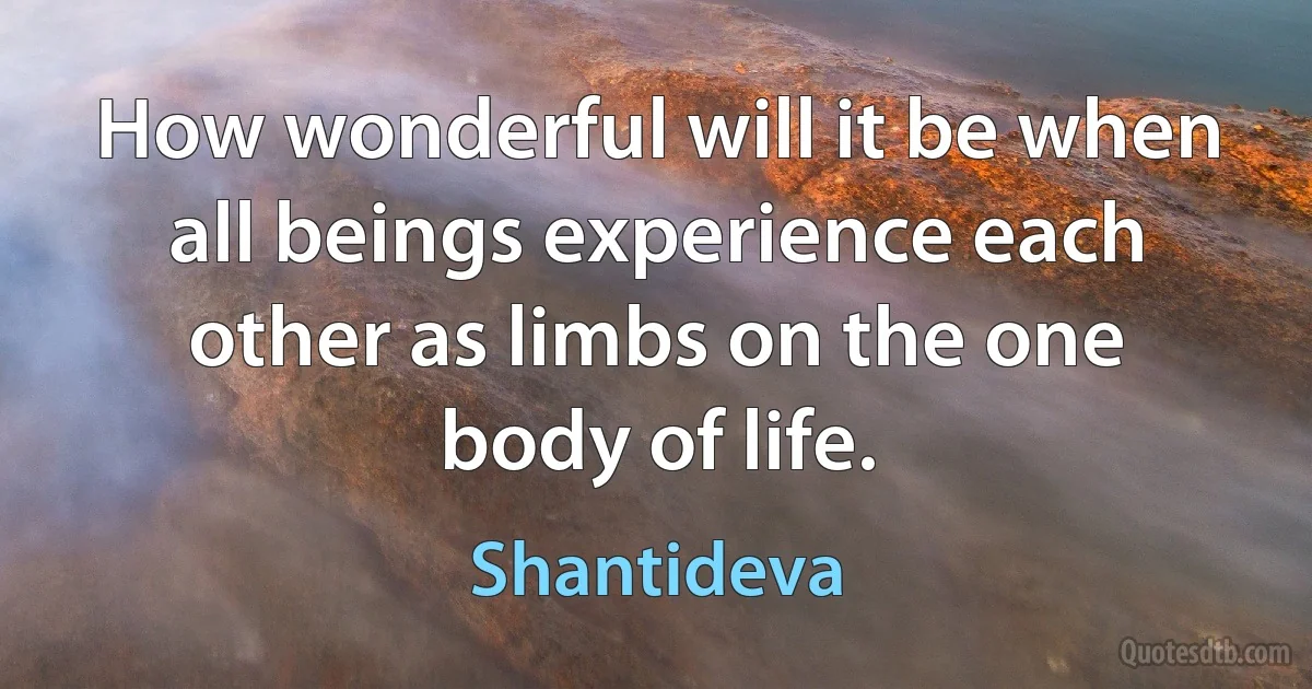 How wonderful will it be when all beings experience each other as limbs on the one body of life. (Shantideva)