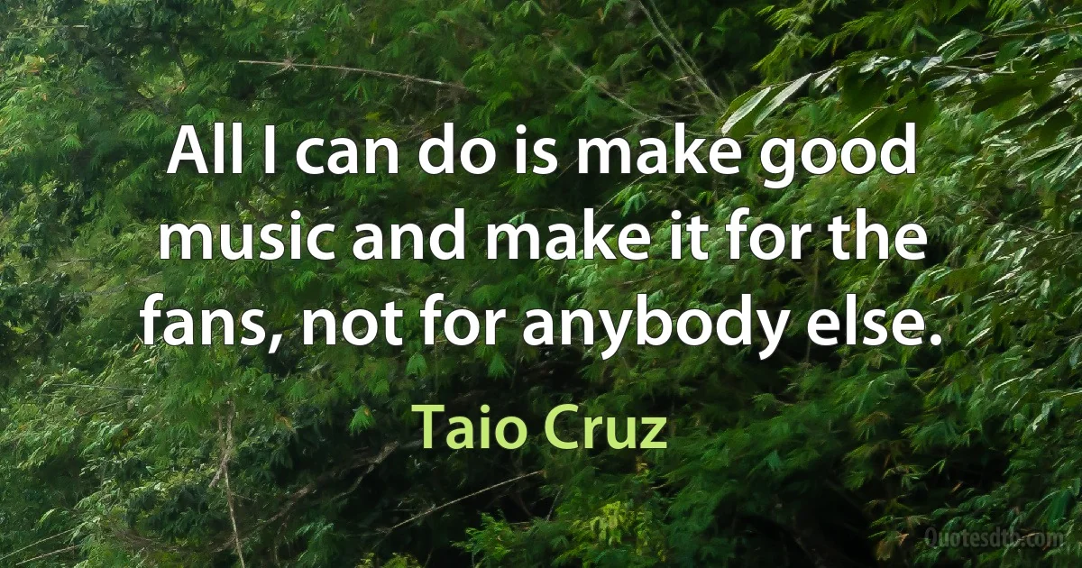 All I can do is make good music and make it for the fans, not for anybody else. (Taio Cruz)