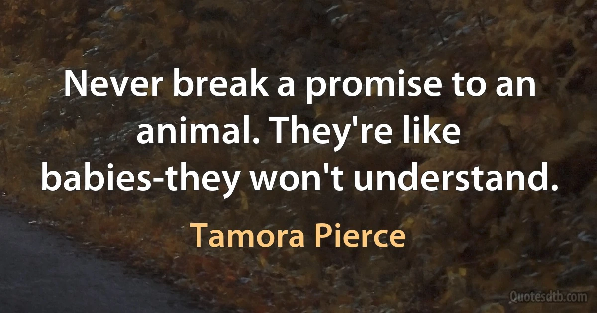 Never break a promise to an animal. They're like babies-they won't understand. (Tamora Pierce)