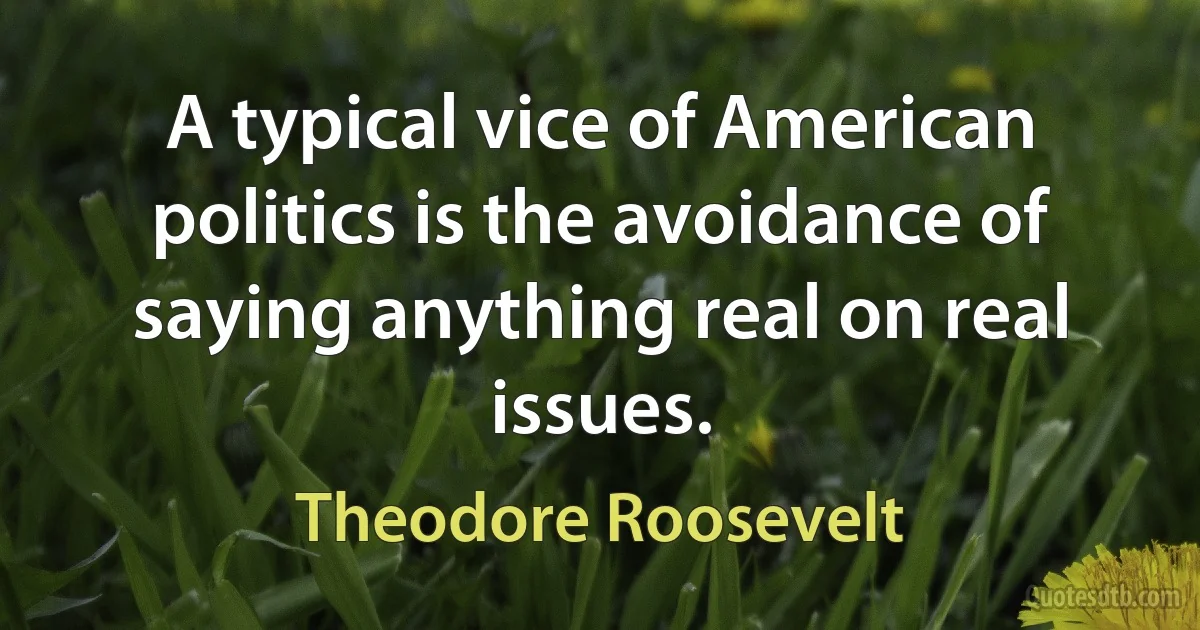 A typical vice of American politics is the avoidance of saying anything real on real issues. (Theodore Roosevelt)