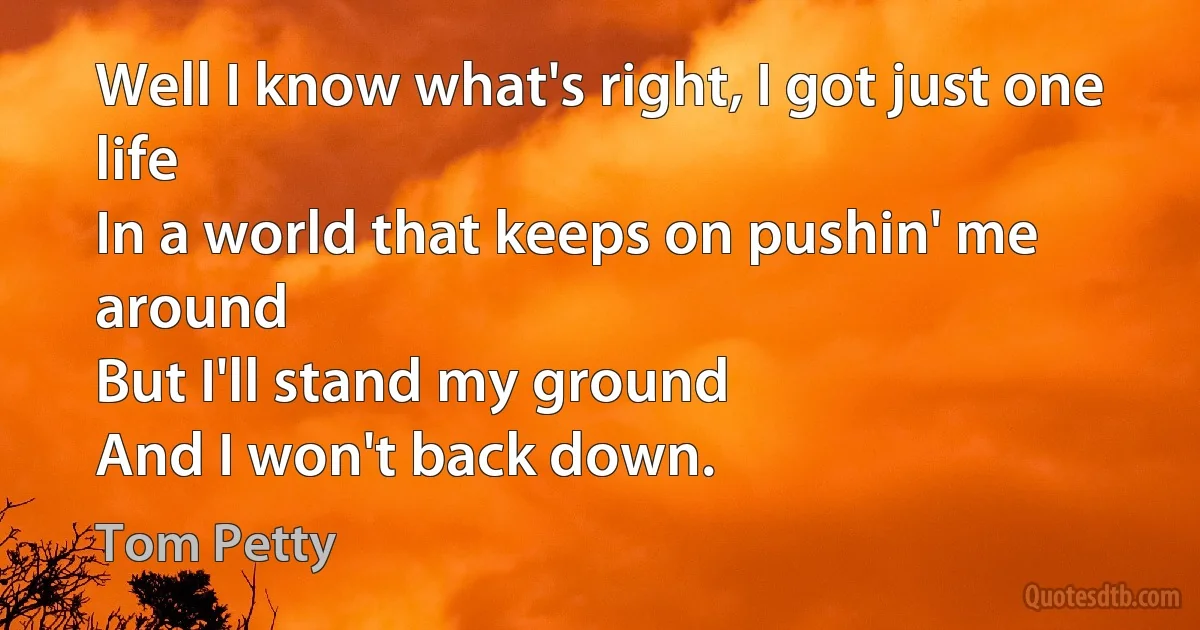 Well I know what's right, I got just one life
In a world that keeps on pushin' me around
But I'll stand my ground
And I won't back down. (Tom Petty)