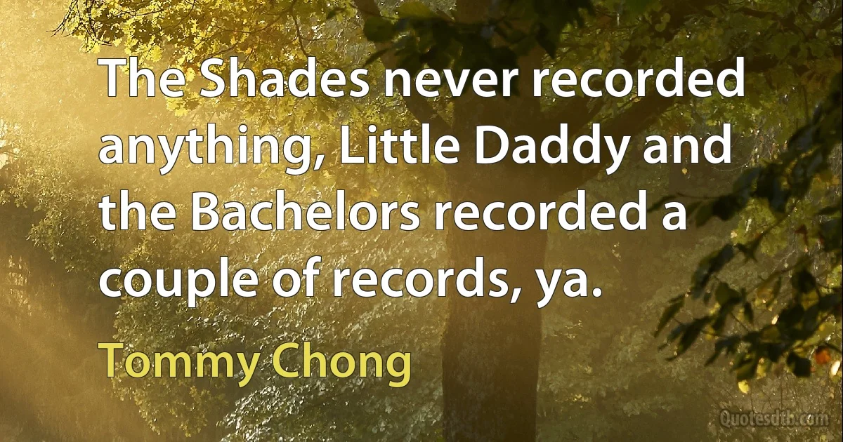 The Shades never recorded anything, Little Daddy and the Bachelors recorded a couple of records, ya. (Tommy Chong)