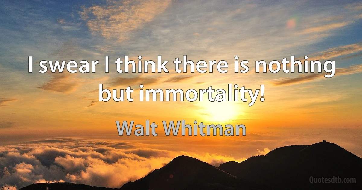 I swear I think there is nothing but immortality! (Walt Whitman)