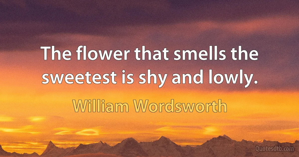 The flower that smells the sweetest is shy and lowly. (William Wordsworth)