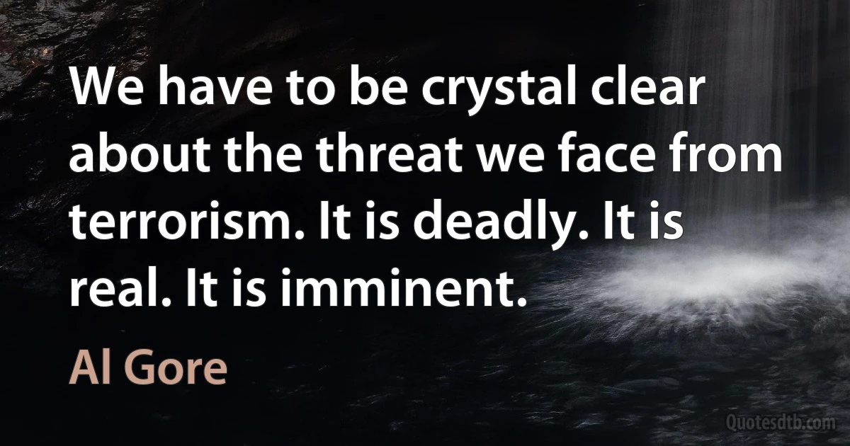 We have to be crystal clear about the threat we face from terrorism. It is deadly. It is real. It is imminent. (Al Gore)