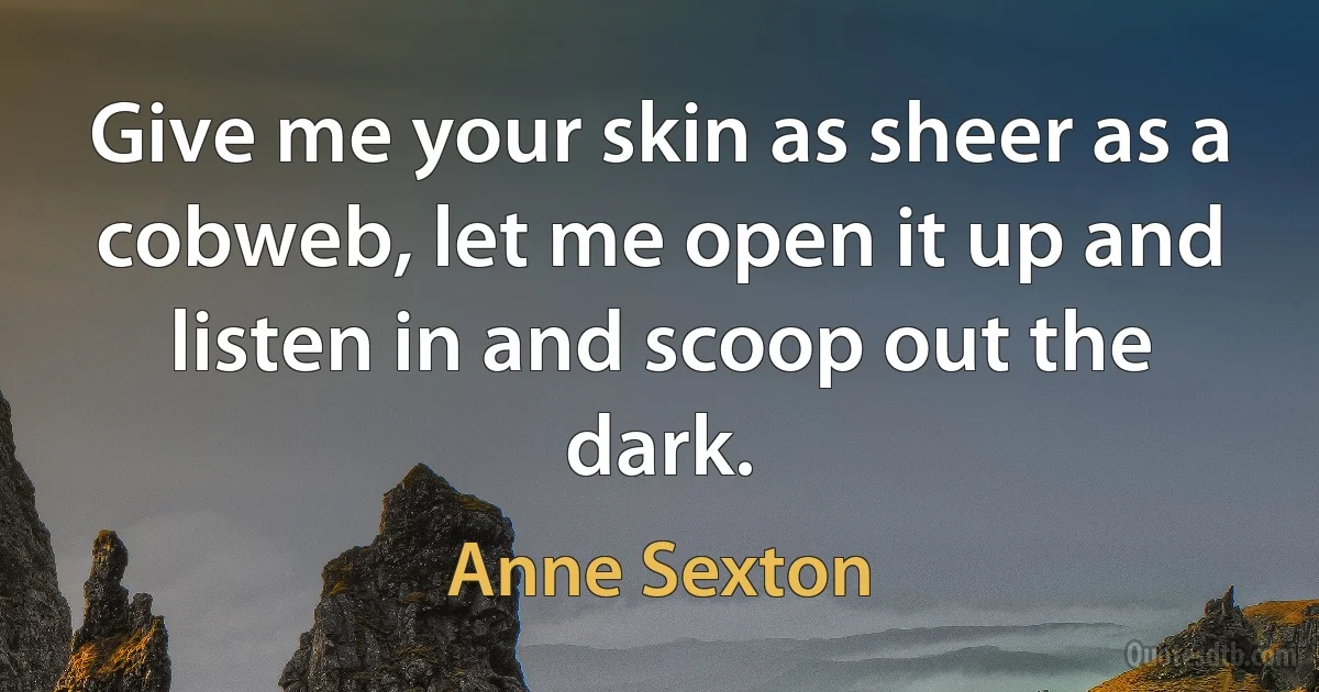 Give me your skin as sheer as a cobweb, let me open it up and listen in and scoop out the dark. (Anne Sexton)