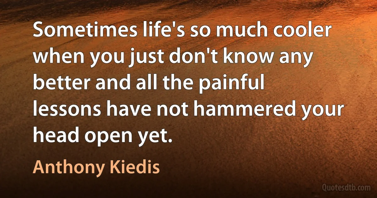 Sometimes life's so much cooler when you just don't know any better and all the painful lessons have not hammered your head open yet. (Anthony Kiedis)