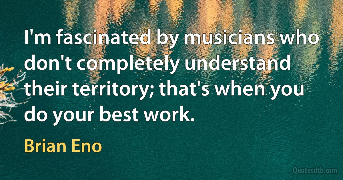 I'm fascinated by musicians who don't completely understand their territory; that's when you do your best work. (Brian Eno)