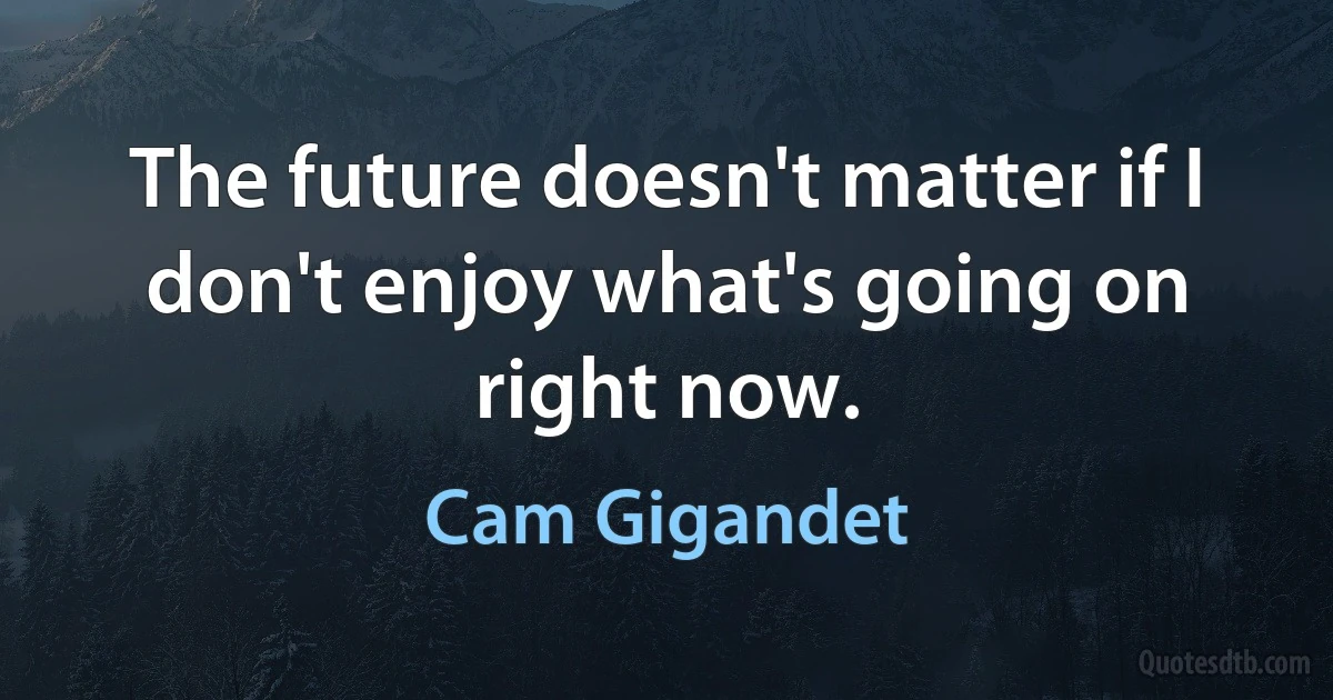 The future doesn't matter if I don't enjoy what's going on right now. (Cam Gigandet)